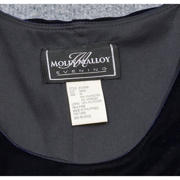 Vintage 90s Velvet Dress 16 Deep Blue Midi Tiered Flutter Sleeve Goth Holiday - Picture 5 of 8